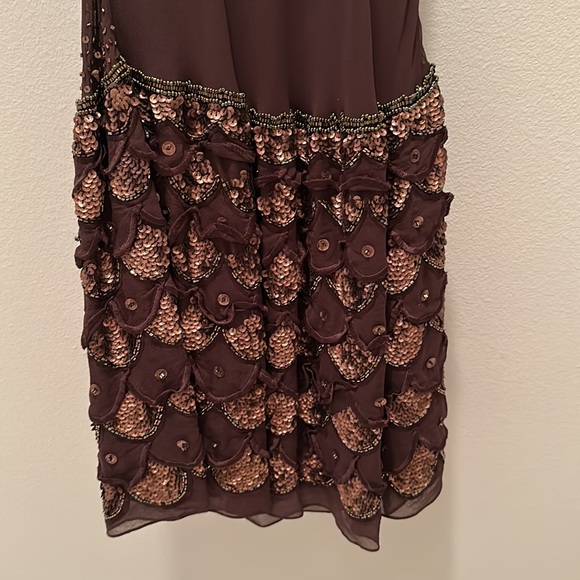 Sue Wong 6 sequined beaded chocolate brown spaghetti strap dress mini low back - Picture 14 of 16